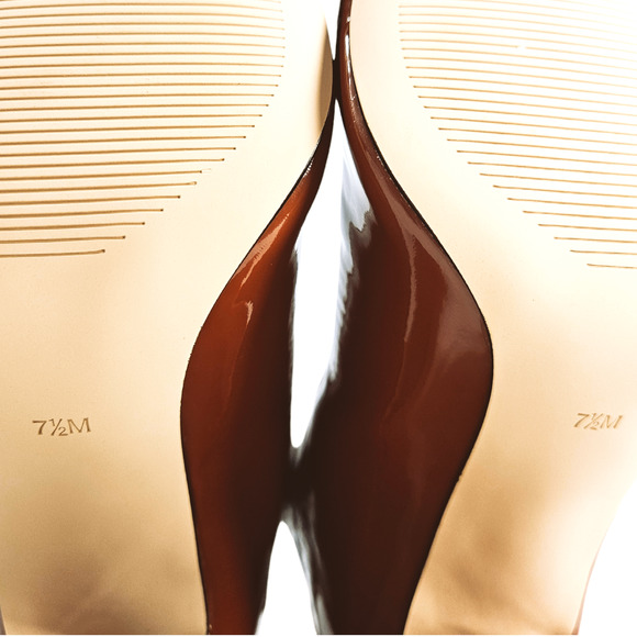 NWOB Guess Abbale Patent Pointed Toe Mid-Calf Block Heel Boots Sz. 7.5M Caramel - Picture 7 of 9